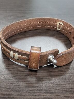 Fossil Brown Leather Wrap Bracelet with Silver Toggle